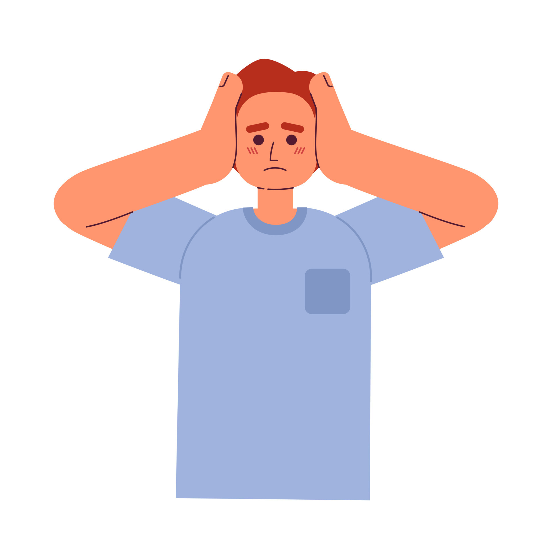 Worried man holding head in hands semi flat color vector character.  Editable figure. Half body person on white. Simple cartoon style spot  illustration for web graphic design and animation 22432944 Vector Art