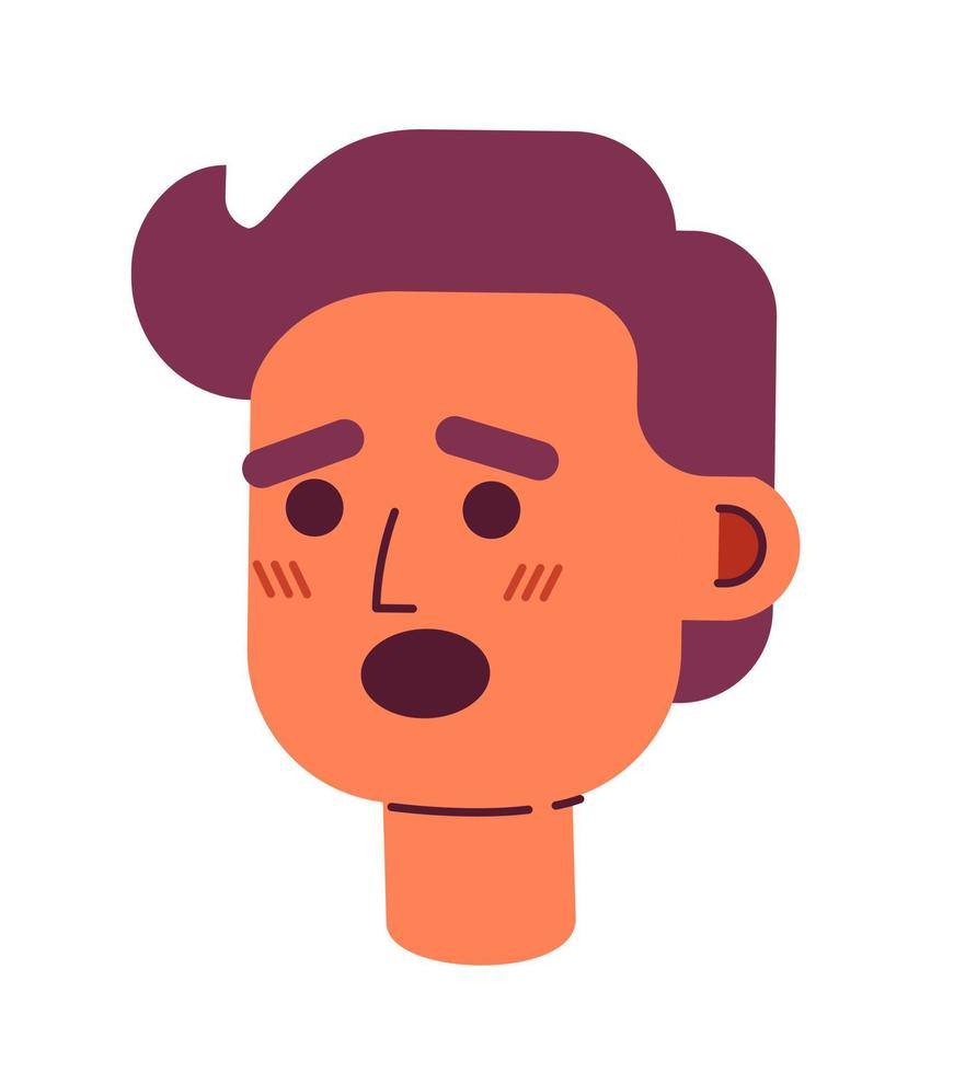 Scared curly haired man with open mouth semi flat vector character head. Colorful avatar icon. Editable cartoon user portrait. Simple colour spot illustration for web graphic design and animation