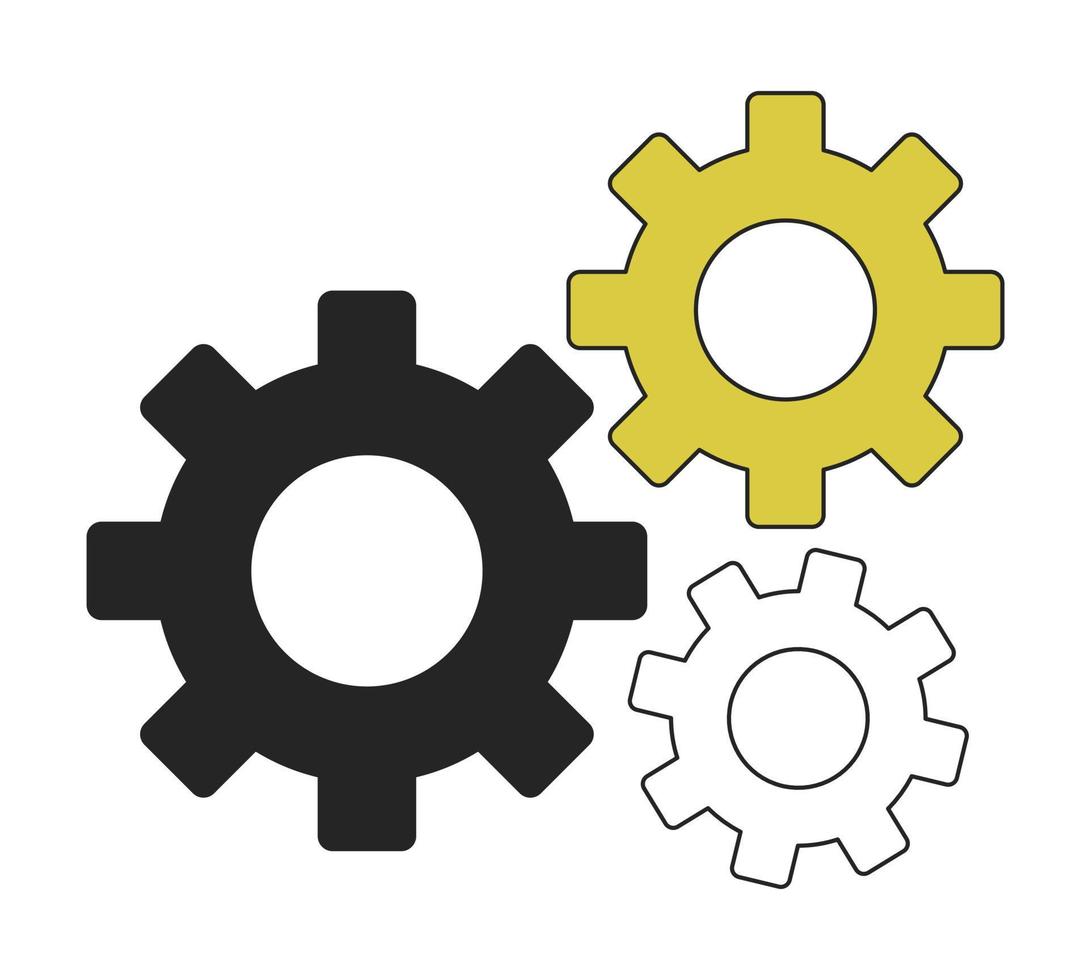 Cogwheels linear flat duo color vector object. Gearwheel and gear. Editable duotone icon. Full sized element on white. Simple lineart style spot illustration for web graphic design and animation