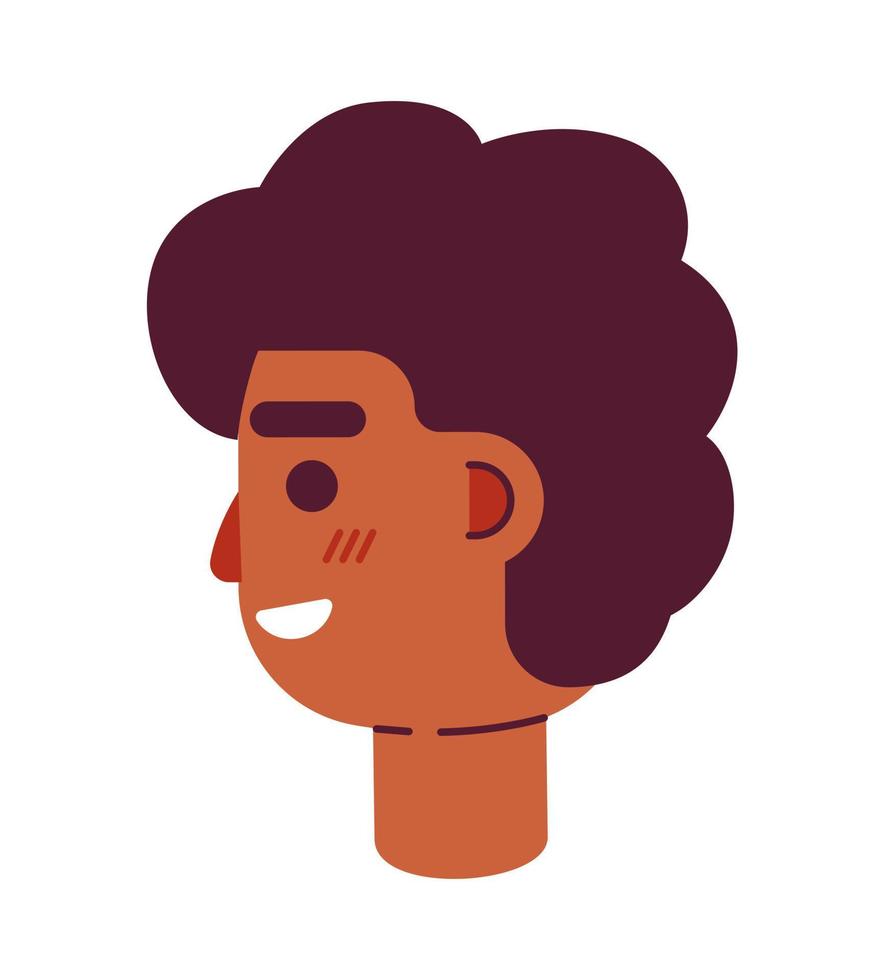 chico mirando espalda con contento sonrisa afectada semi plano vector personaje cabeza. vistoso avatar icono. editable dibujos animados usuario retrato. sencillo color Mancha ilustración para web gráfico diseño y animación
