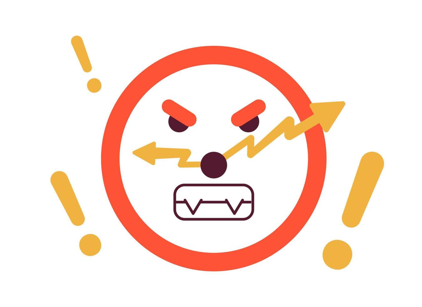 Angry clock semi flat color vector object. Missing deadline at work. Being late. Editable icon. Full sized element on white. Simple cartoon style spot illustration for web graphic design and animation