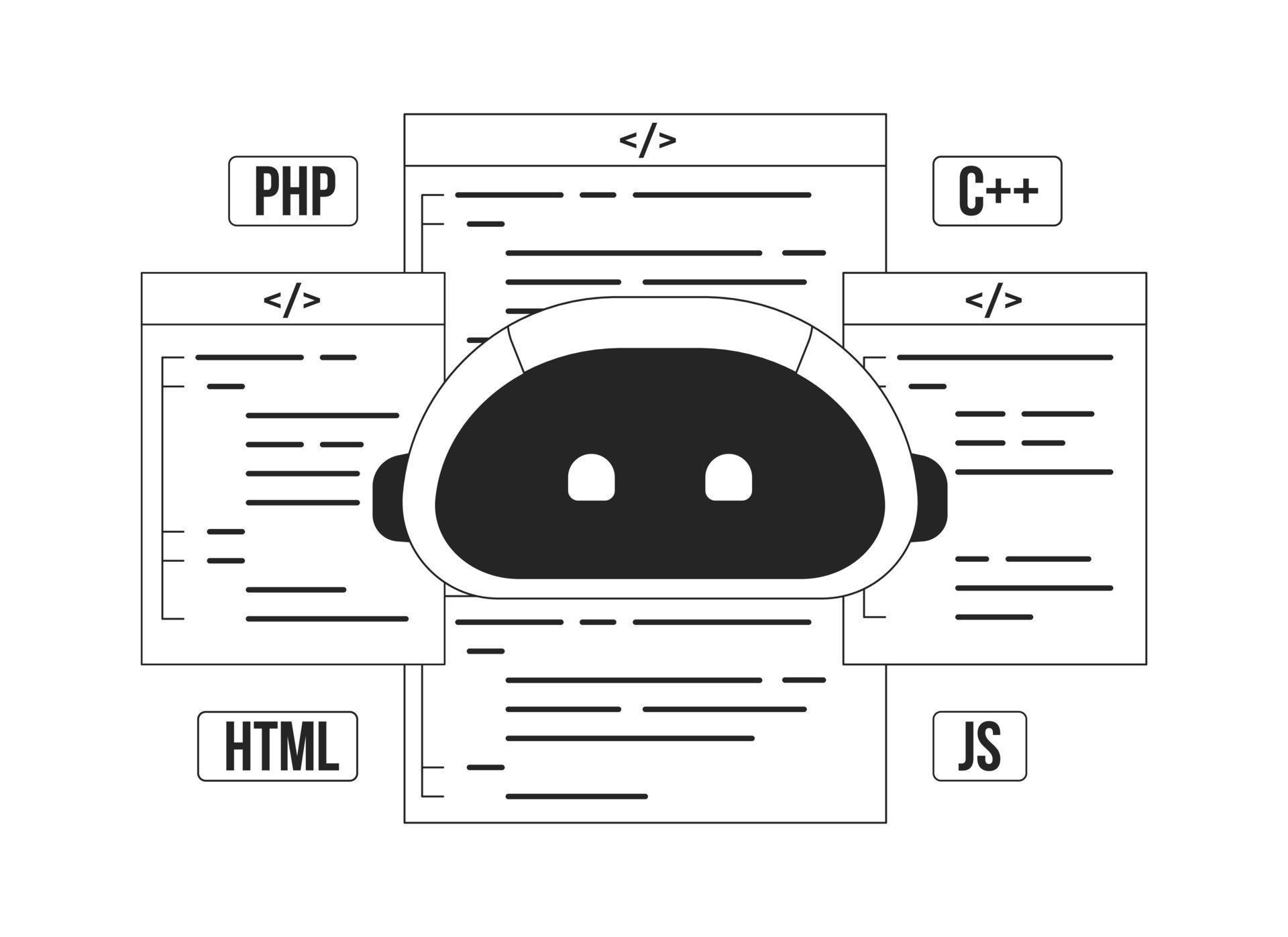 AI-assisted coding black and white concept vector spot illustration ...