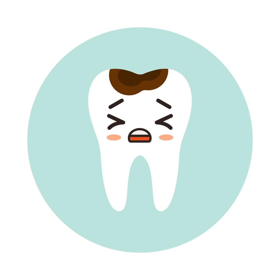 Flat illustration of a tooth with kawaii dental caries. Dental care, the concept of dentistry. Medical treatment. vector