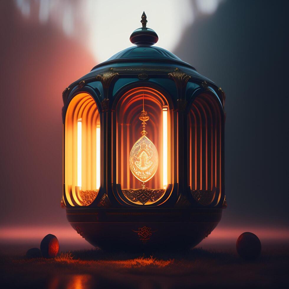 lámpara y un imagen marco son en Ramadán ai generado foto