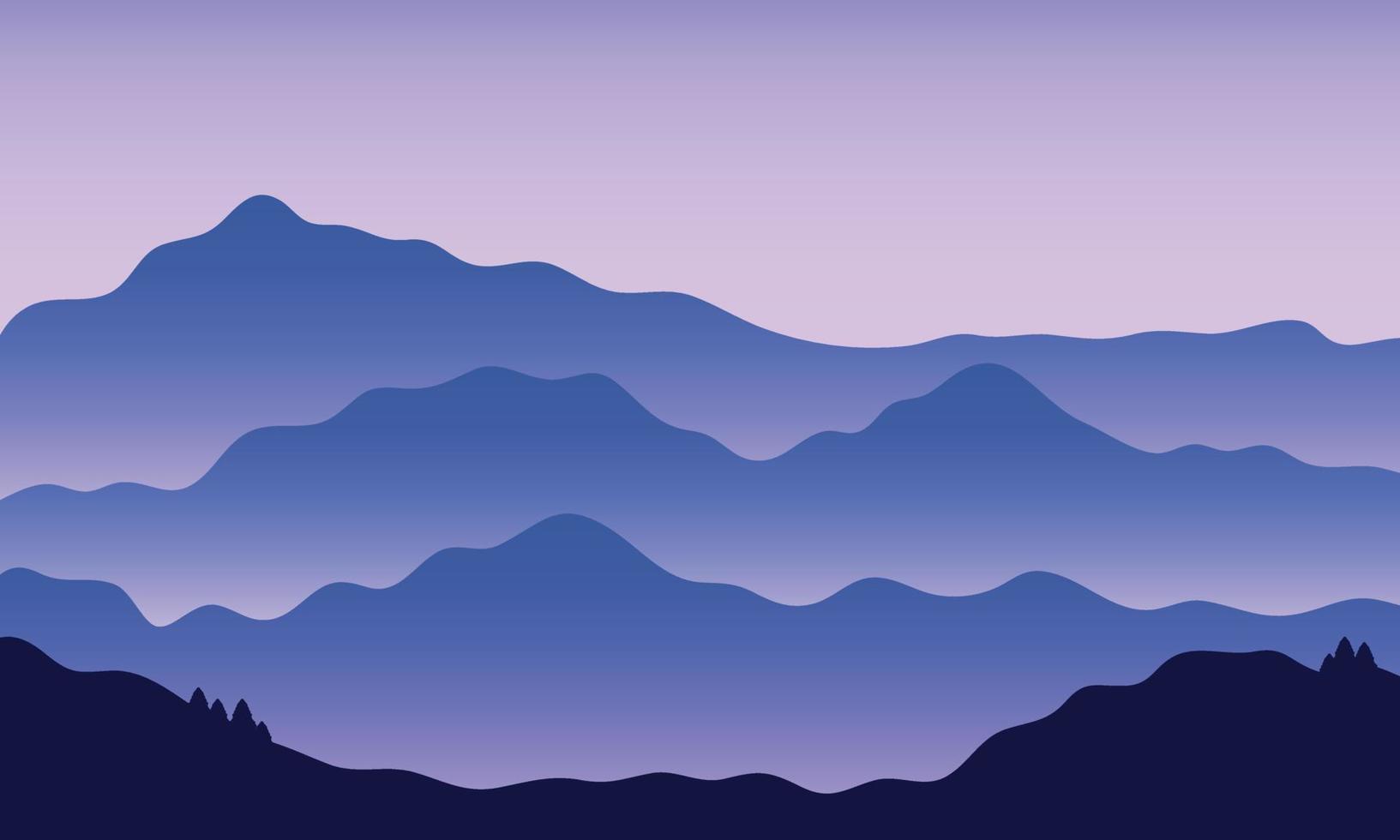 Misty mountain landscape illustration with silhouette mountain range vector