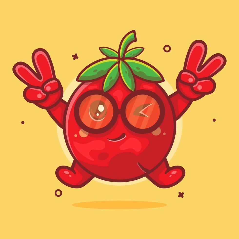 funny tomato fruit character mascot with peace sign hand gesture isolated cartoon in flat style design vector