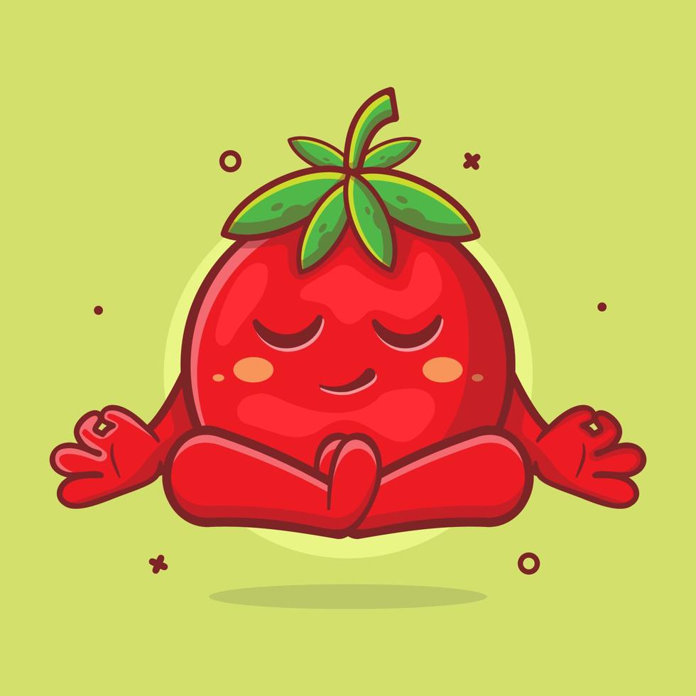 calm tomato fruit character mascot with yoga meditation pose isolated cartoon in flat style design vector