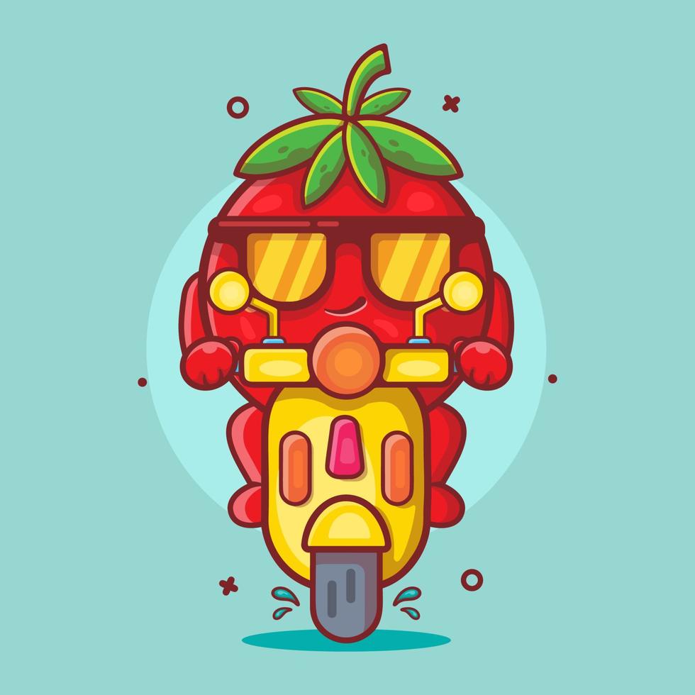 cute tomato fruit character mascot riding scooter motorcycle isolated cartoon in flat style design vector