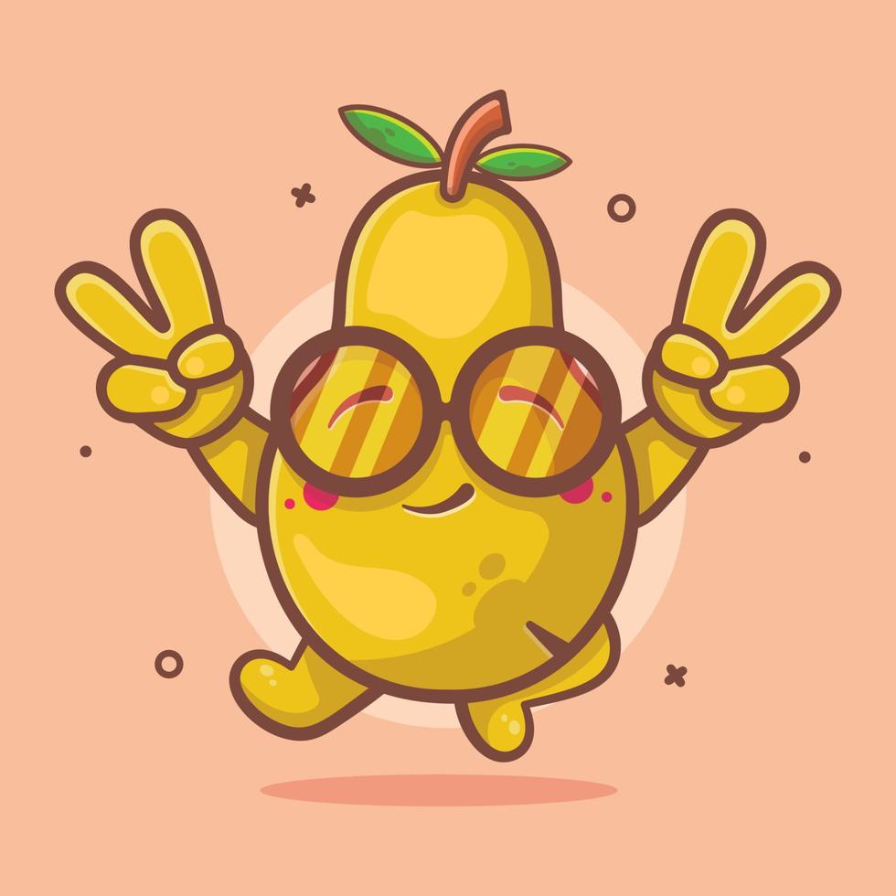 cute pear fruit character mascot with peace sign hand gesture isolated cartoon in flat style design vector