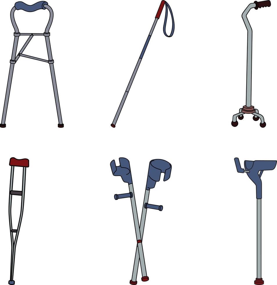 Set of crutches. Vector illustration isolated on white background.