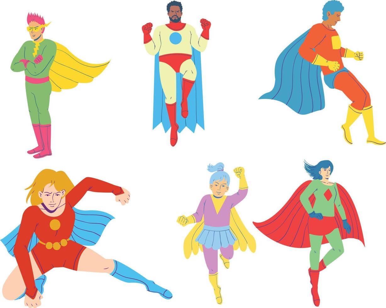 Superheroes set. Male and female superheroes. Vector illustration in cartoon style