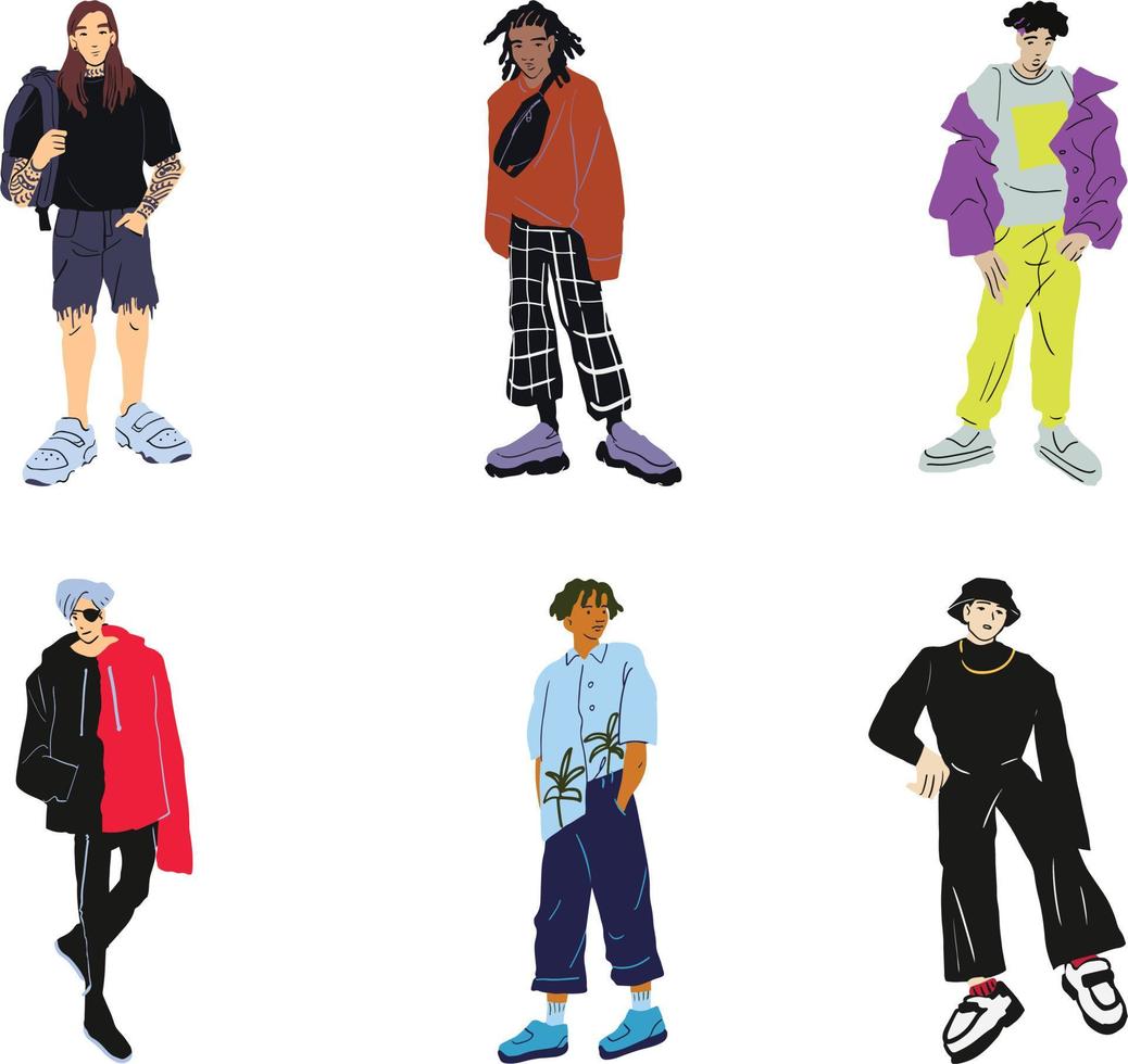 Set of fashion men in trendy clothes. Vector illustration in flat style