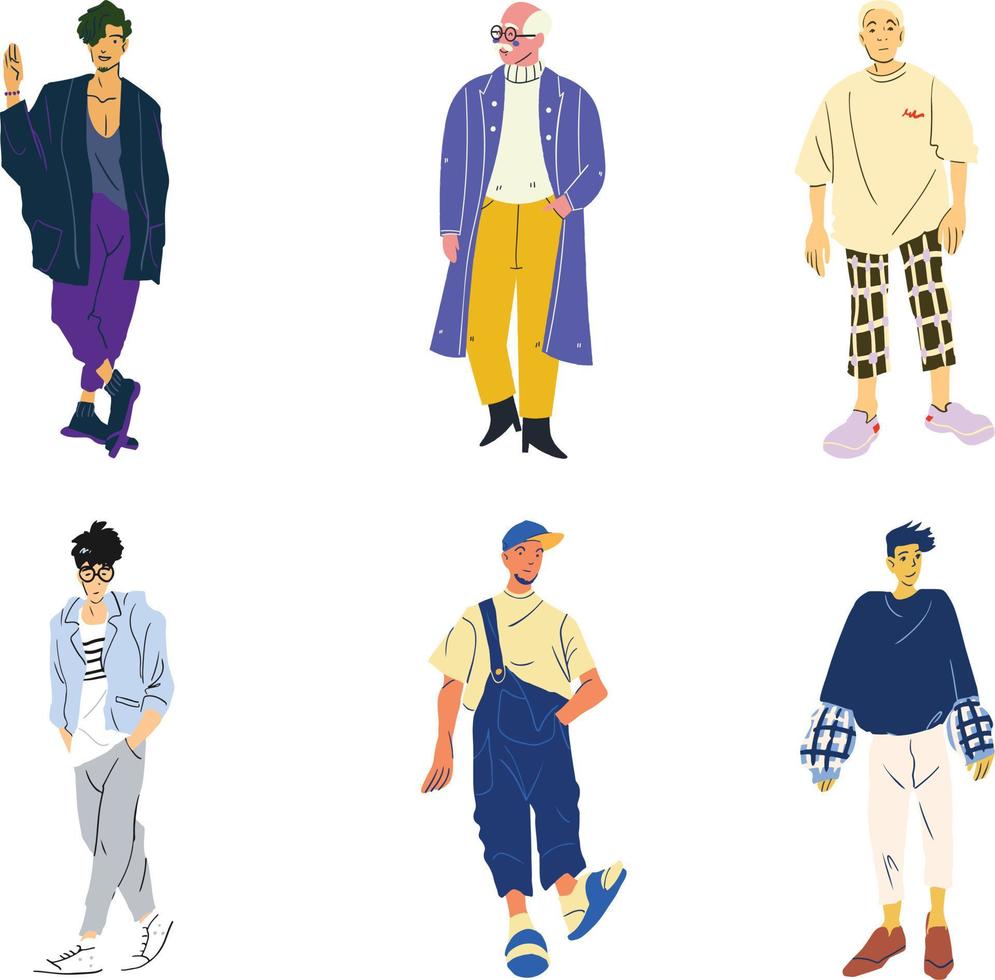 conjunto de Moda hombres en de moda ropa. vector ilustración en plano estilo