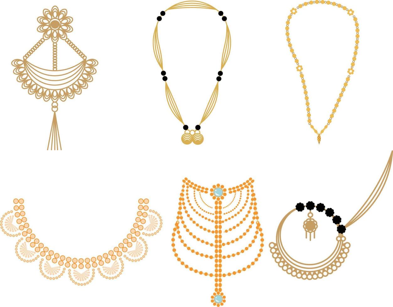 Set of gold necklaces and earrings. Vector illustration. 22435437