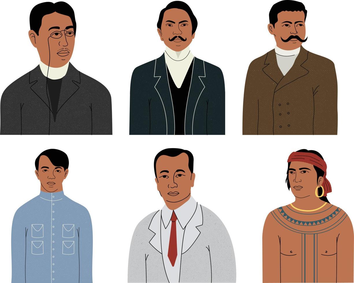 Vector illustration of a set of avatars of men in different clothes.