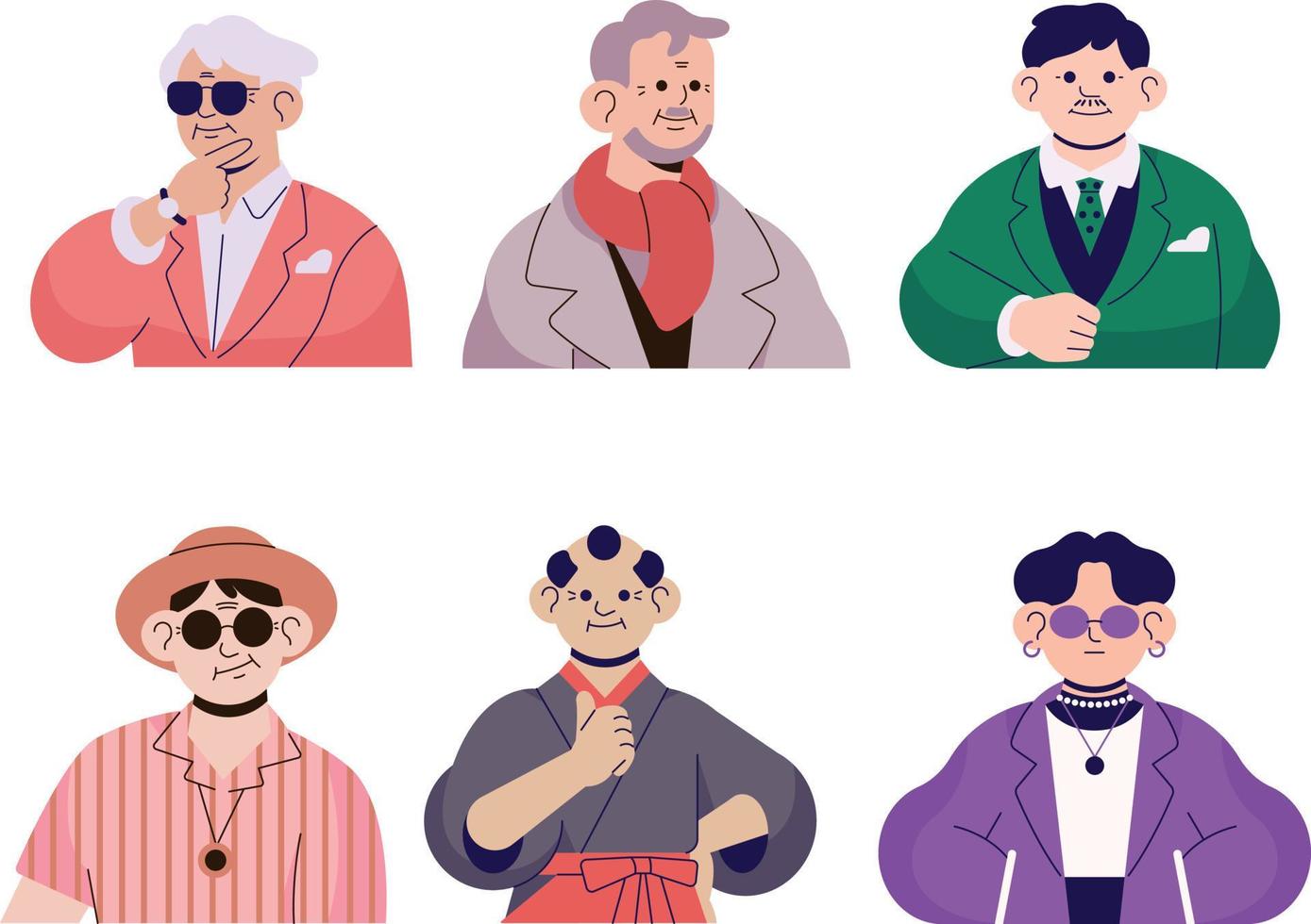 conjunto de hombres avatares con elegante ropa y peinado vector ilustración diseño