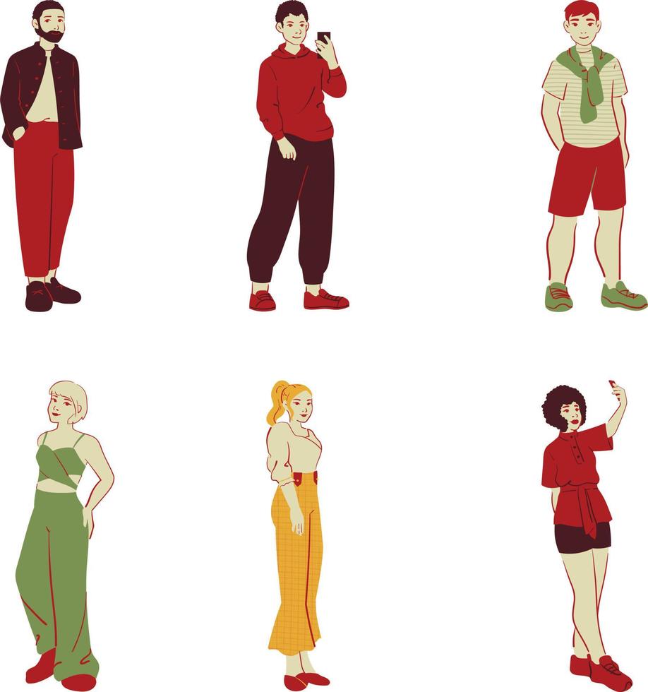 Set of people in casual clothes. Vector illustration in flat style.