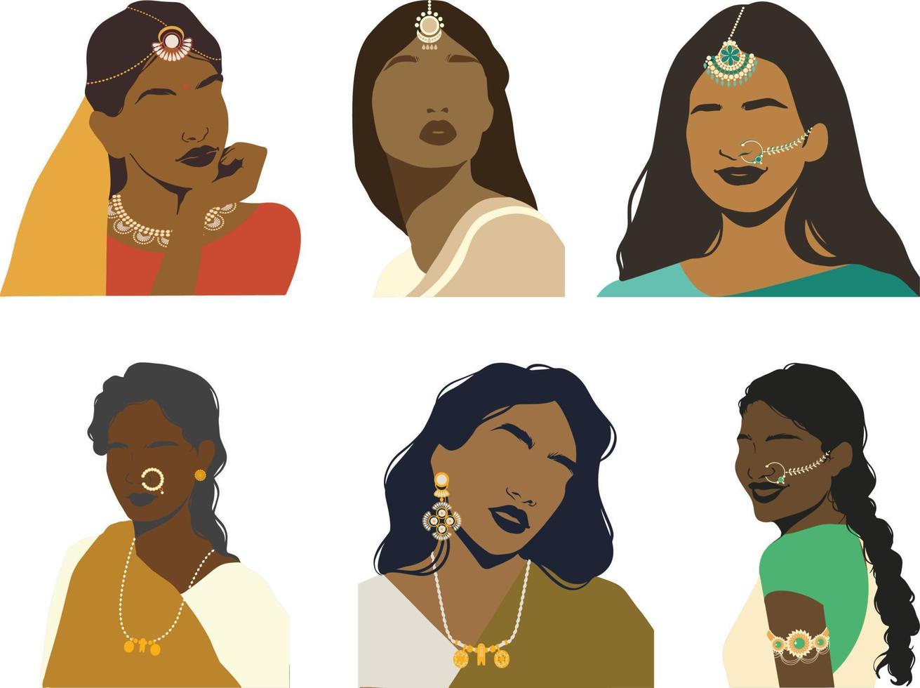 African american women with different hairstyles. Set of vector illustrations.