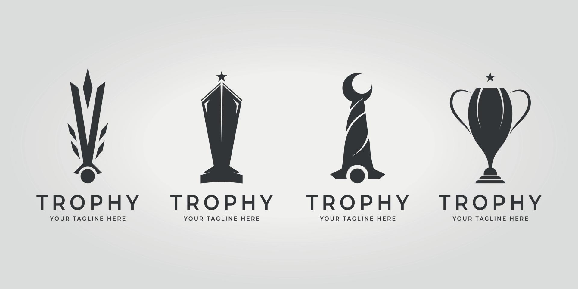 set bundle simple trophy logo icon vector design illustration