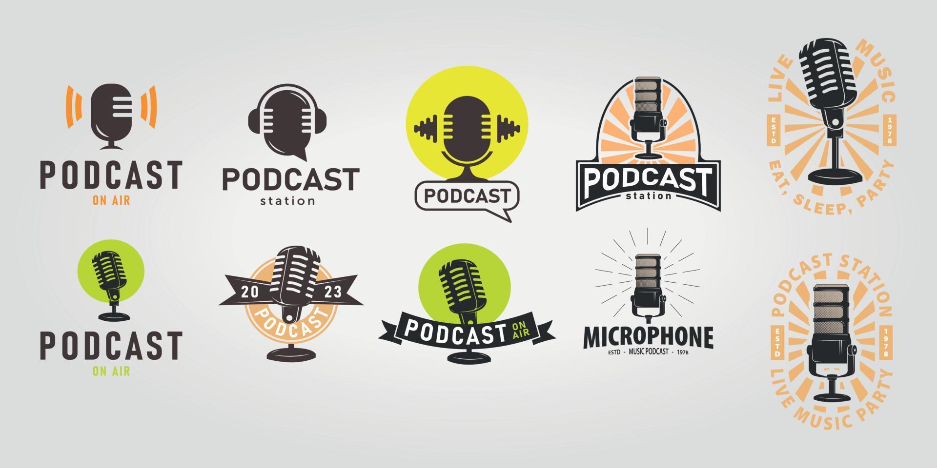 set bundle podcast logo with microphone icon design illustration vector design