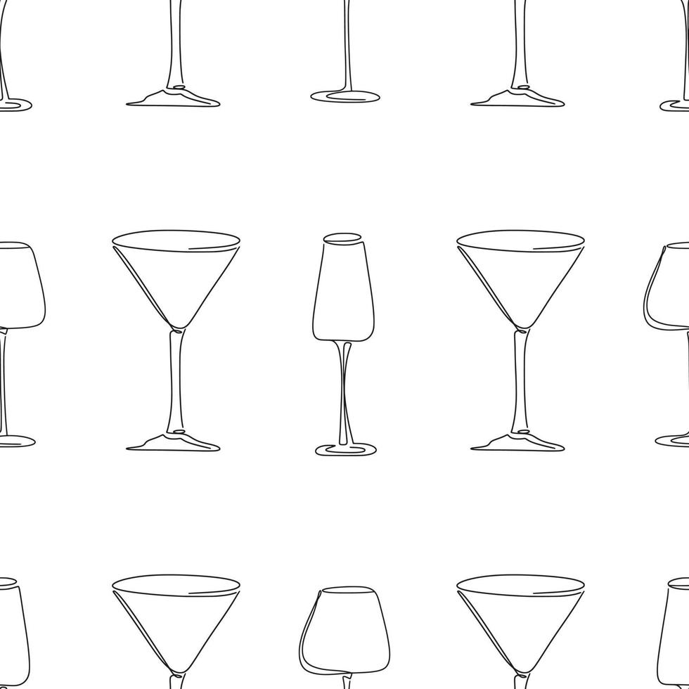 Glasses for alcohol line art seamless pattern vector