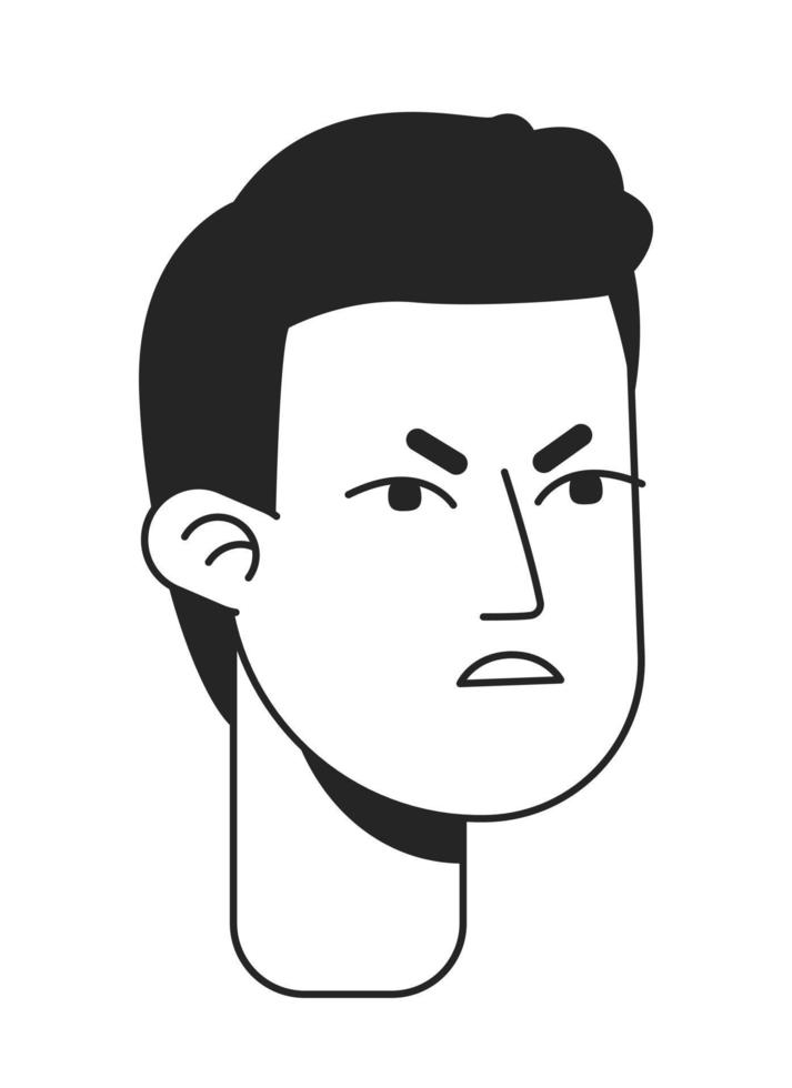 Displeased short haired man monochromatic flat vector character head. Black and white avatar icon. Editable cartoon user portrait. Hand drawn ink spot illustration for web graphic design and animation