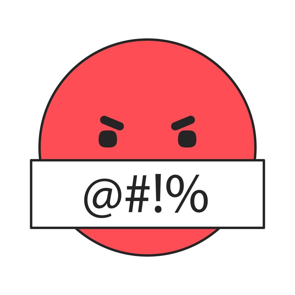 Red angry emoji with censored swearing linear flat color vector icon. Editable thin line element on white. Simple lineart cartoon style spot illustration for web graphic design and animation