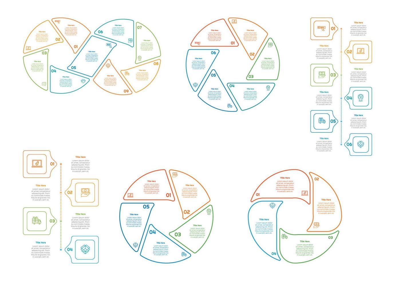 Infographic bundle set with 4, 5, 6 steps, options or processes for workflow layout, diagram, annual report, presentation and web design. vector