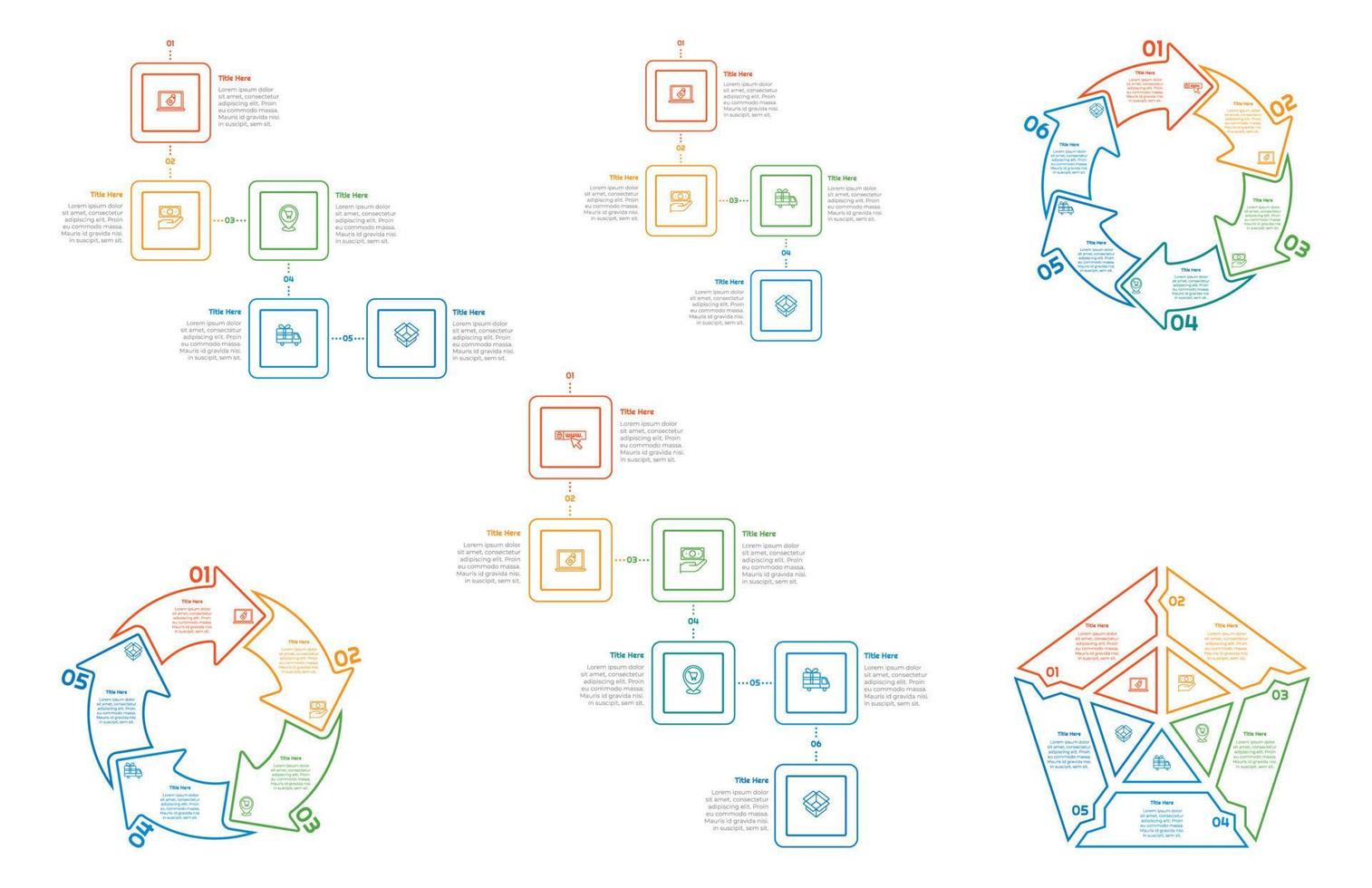 infografía haz conjunto con 4, 5, 6 6 pasos, opciones o procesos para flujo de trabajo disposición, diagrama, anual informe, presentación y web diseño. vector