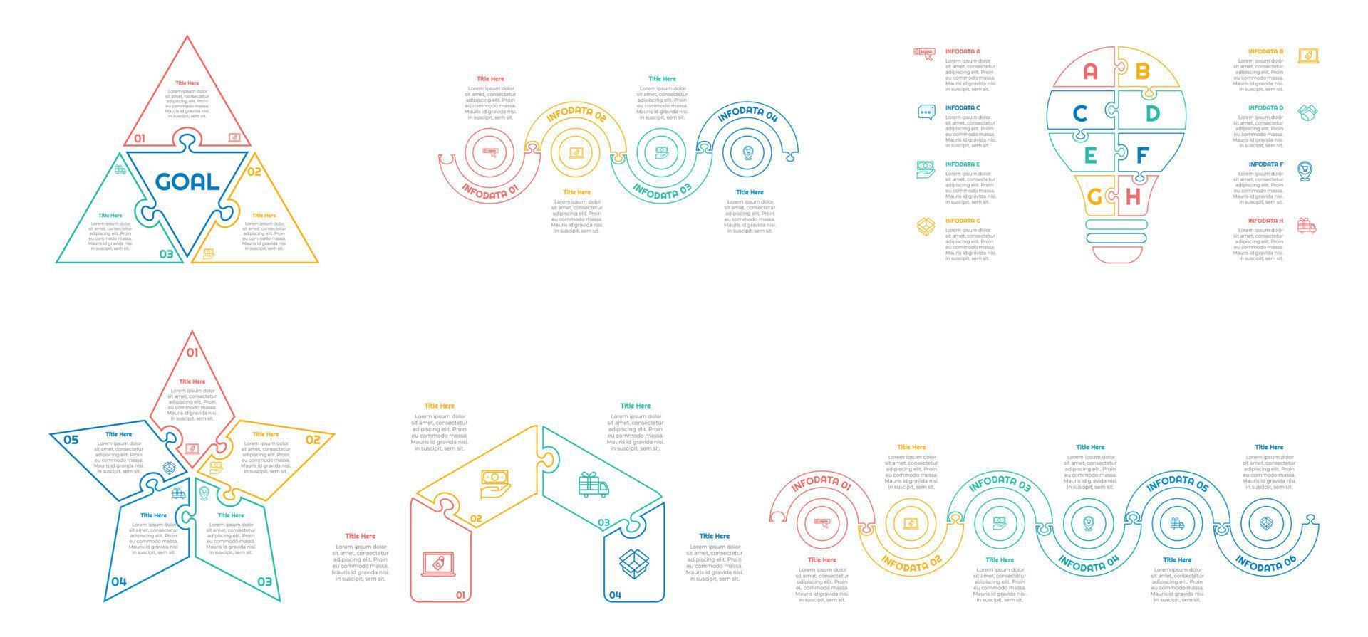 Infographic bundle set with 4, 5, 6 steps, options or processes for workflow layout, diagram, annual report, presentation and web design. vector