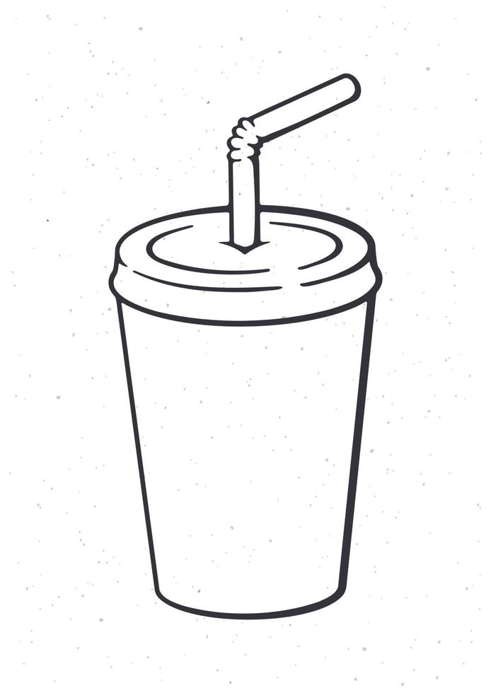 Doodle illustration of disposable paper glass with soda and straw vector