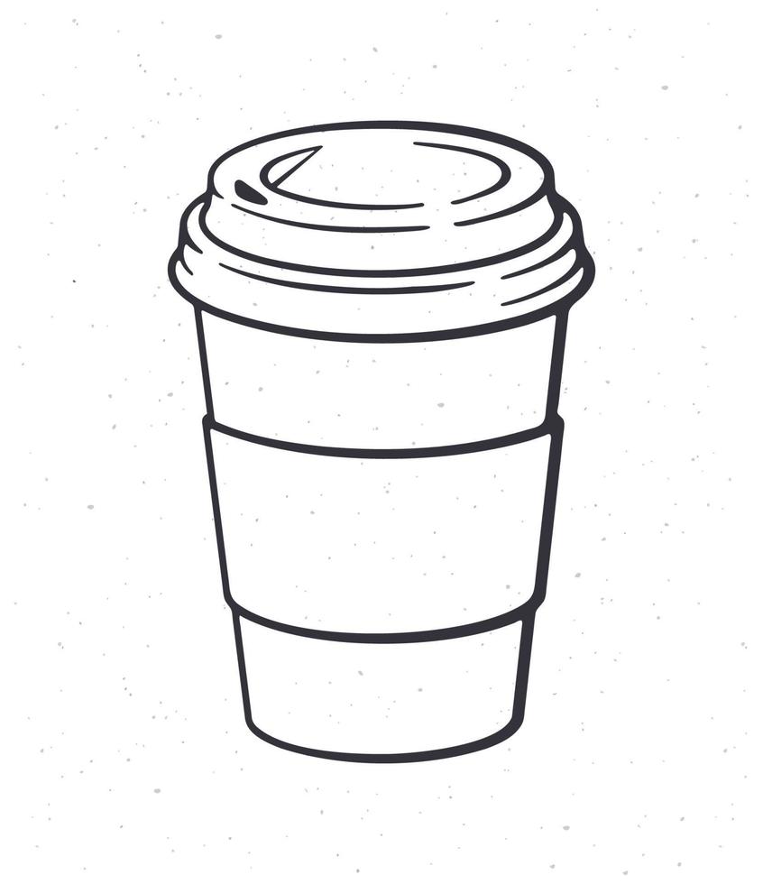 Doodle illustration of disposable paper cup with coffee or tea vector