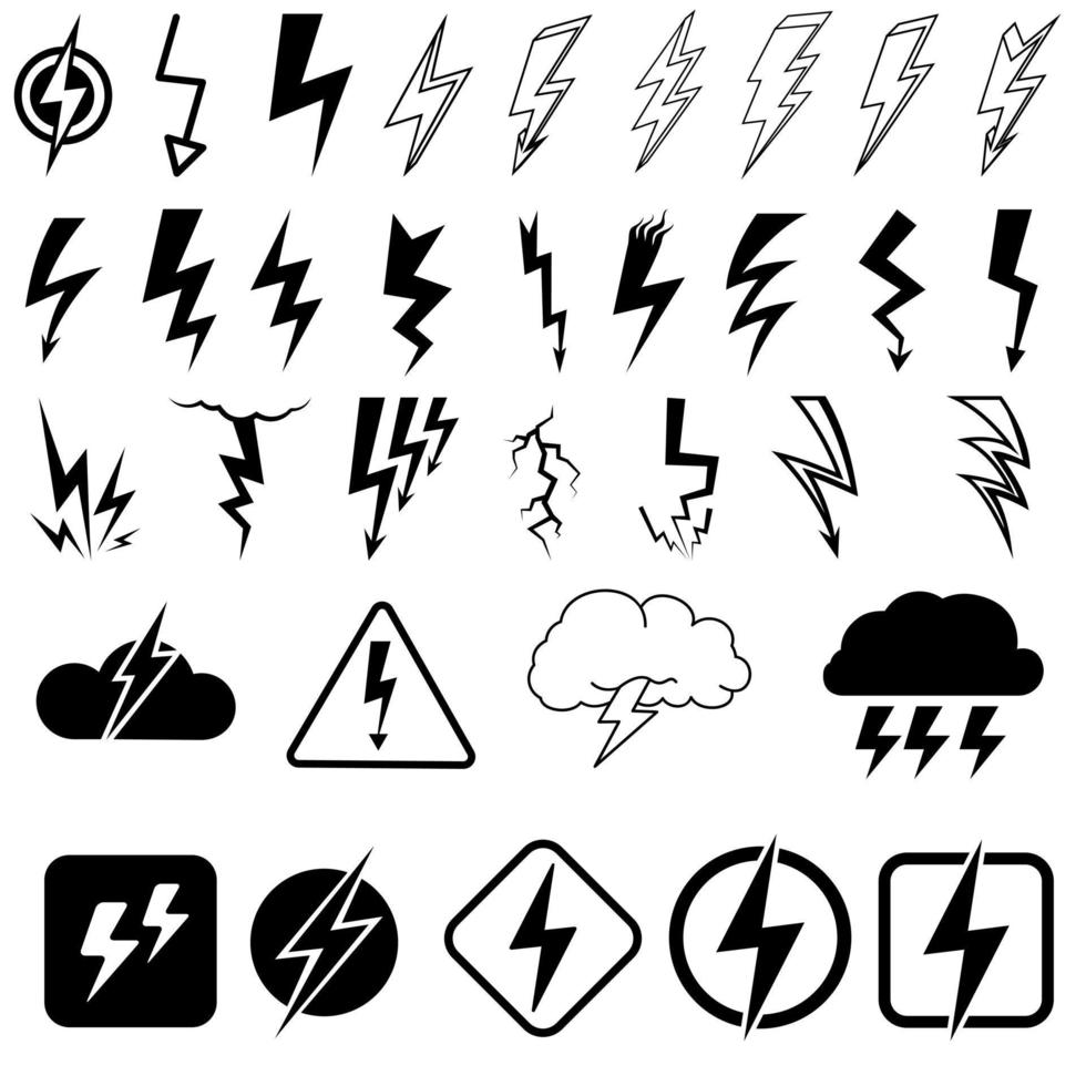 relámpago icono vector colocar. Levin ilustración firmar recopilación. poder símbolo. clima logo.