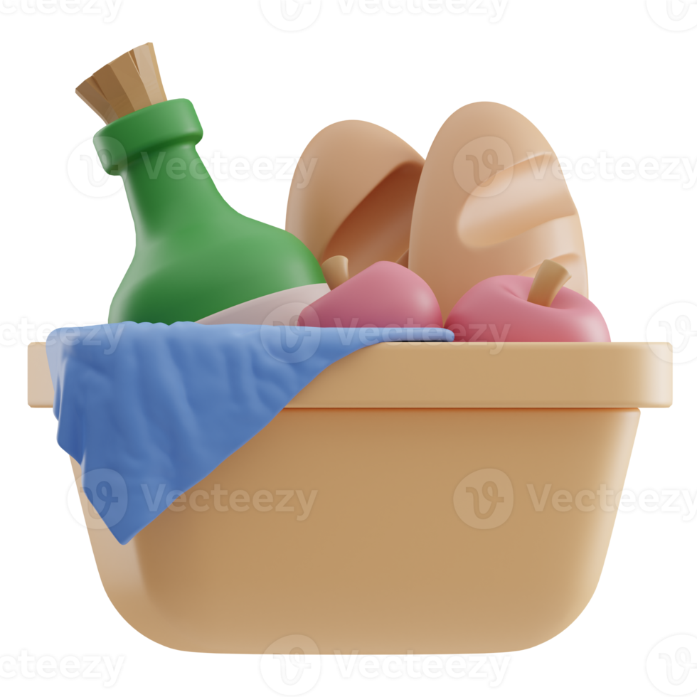 Picnic basket Spring 3D Illustration png