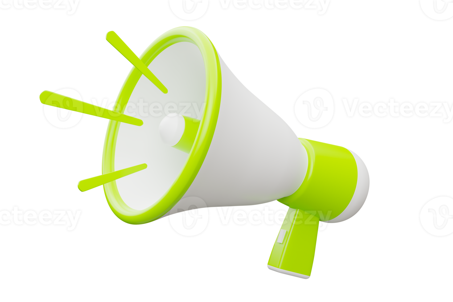 Realistic 3D rendering of a green and white megaphone. Business announcement or communication concept. 3D Render png