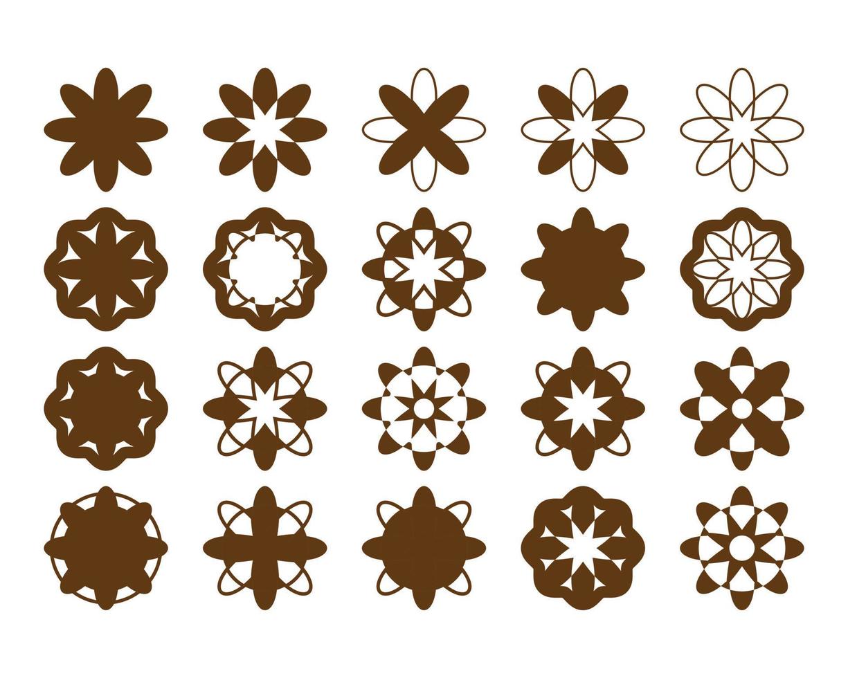 Floral icons. A set of various flowers, as well as geometric shapes of floral elements. For your website, brochure or social media post. Vector illustration.