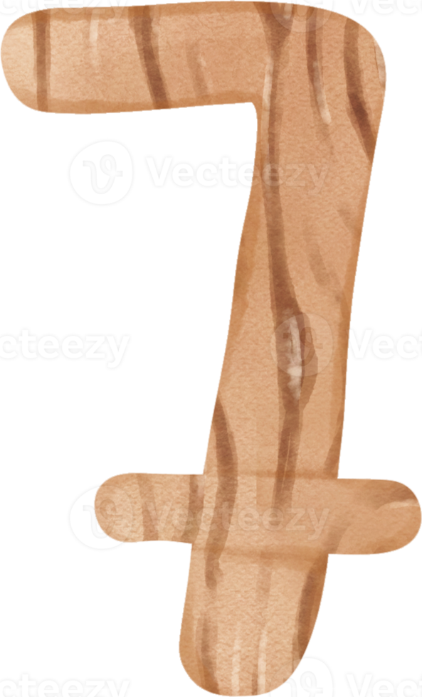 fofa criança número 7, Sete dígito aguarela madeira textura mão desenhando png