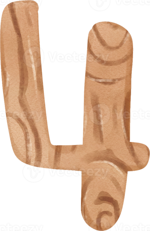 söt unge siffra 4, fyra siffra vattenfärg trä textur hand teckning png