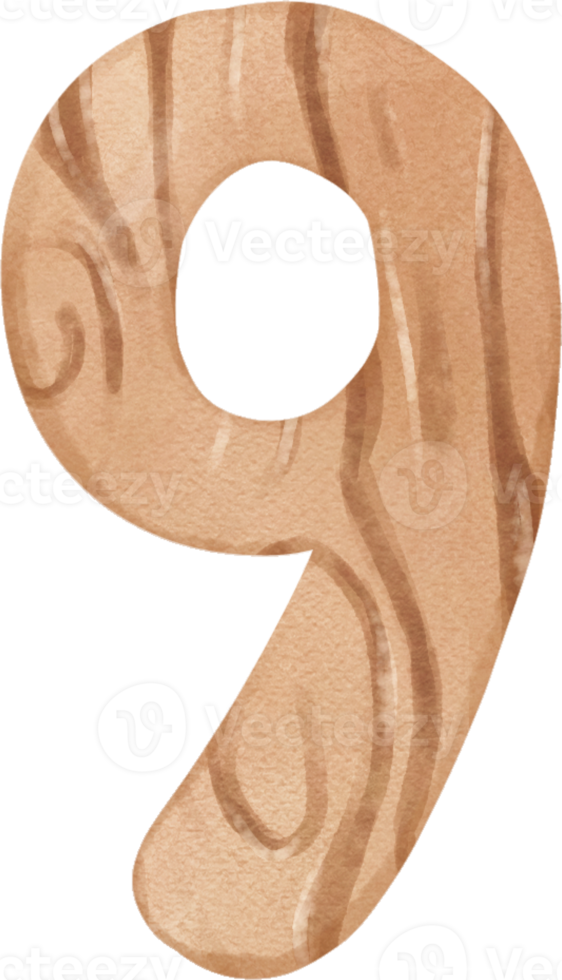 söt unge siffra 9, nio siffra vattenfärg trä textur hand teckning png