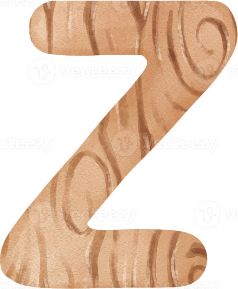 cute wooden English Alphabet letter Z, Kid watercolour png