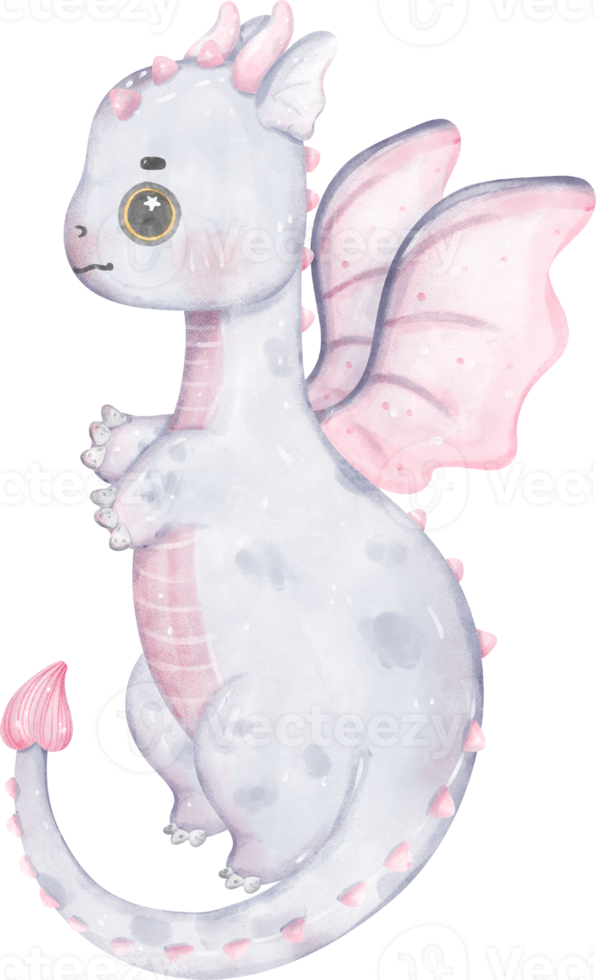 Whimsical magical Baby Dragon Illustration in Watercolour png