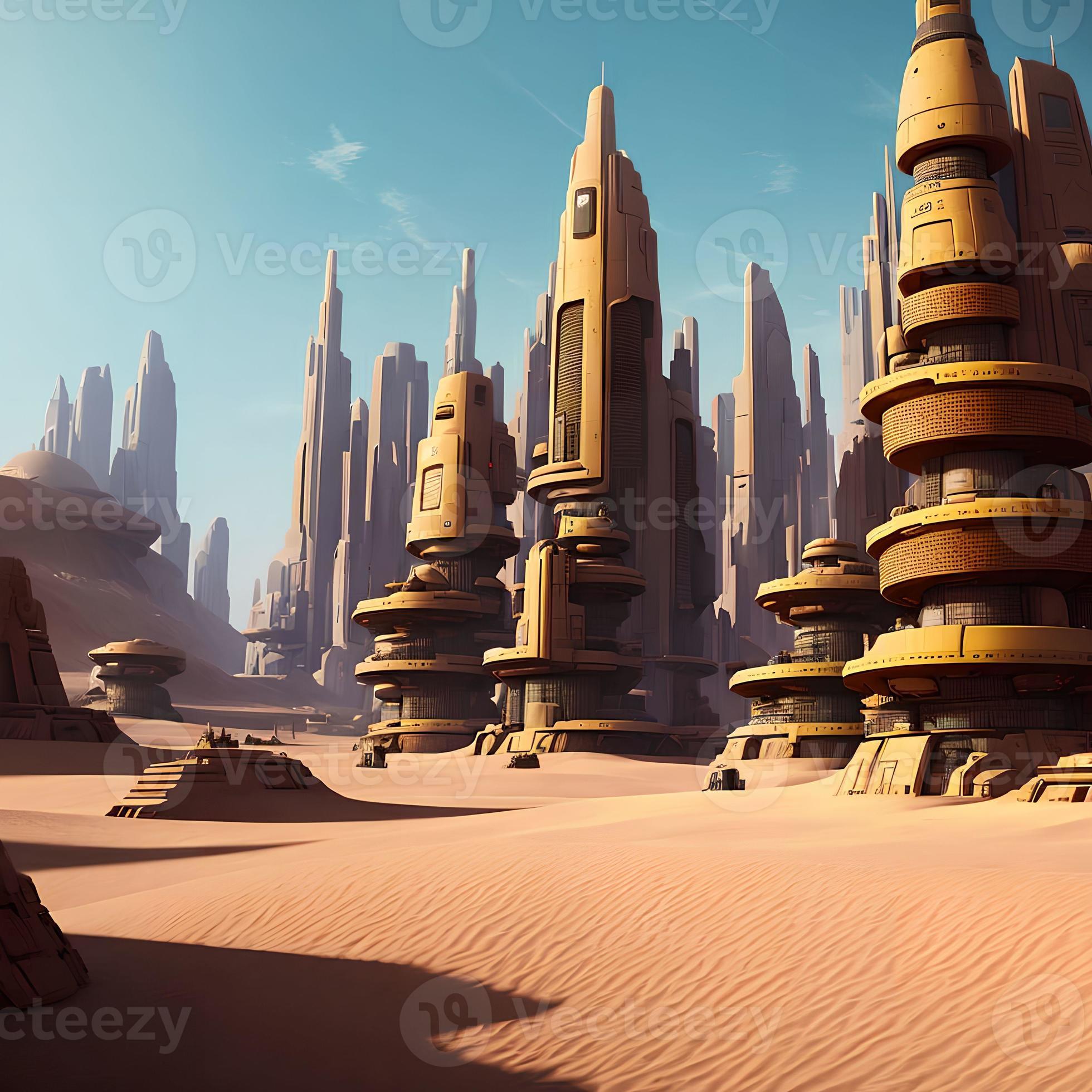 futuristic modern city building in sand desert, generative art by A.I