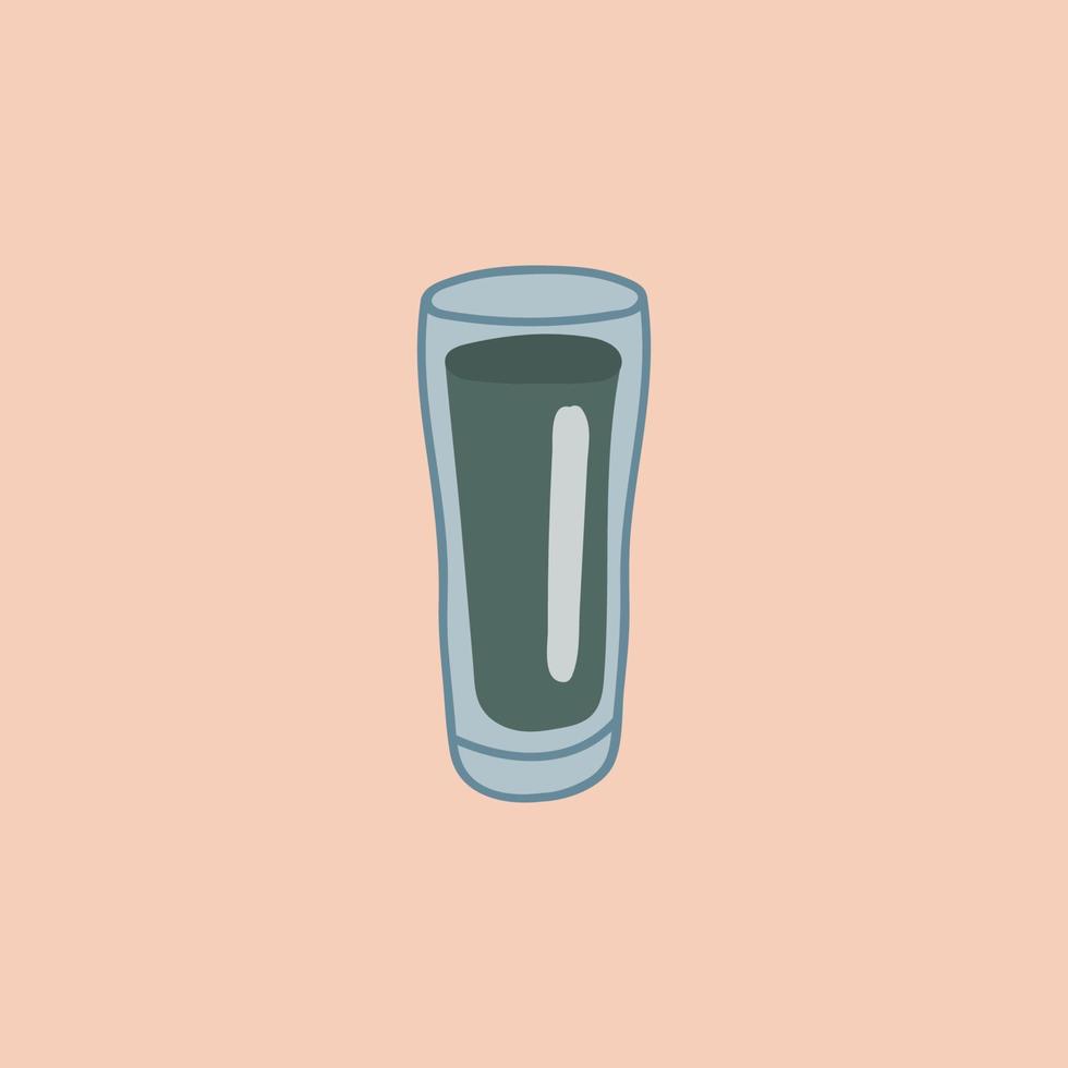 Glass of gin, vodka, soda water, vector illustration . Realistic hand drawing of transparent alcohol shot with ice rocks