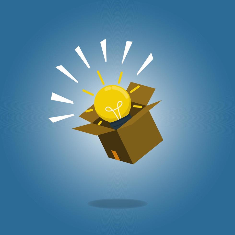 Cardboard with bright light bulb vector illustration. Getting brilliant idea, creative ideas vector illustration
