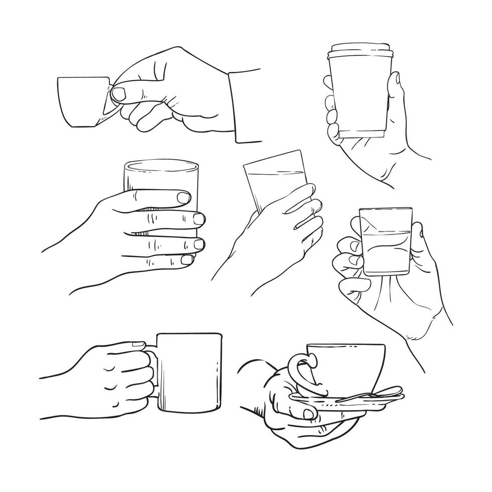 line drawing of a hand holding a glass vector