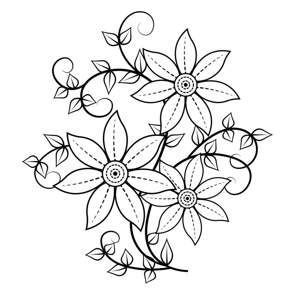 Floral Coloring Pages, Indian style Black And White Floral Coloring Pages, Adult Floral Coloring Pages, Floral Mandala vector