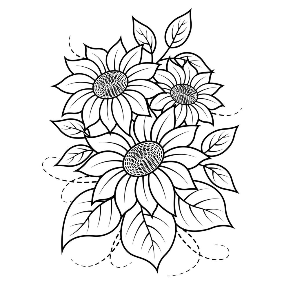 Floral Coloring Pages, Indian style Black And White Floral Coloring Pages, Adult Floral Coloring Pages, Floral Mandala vector