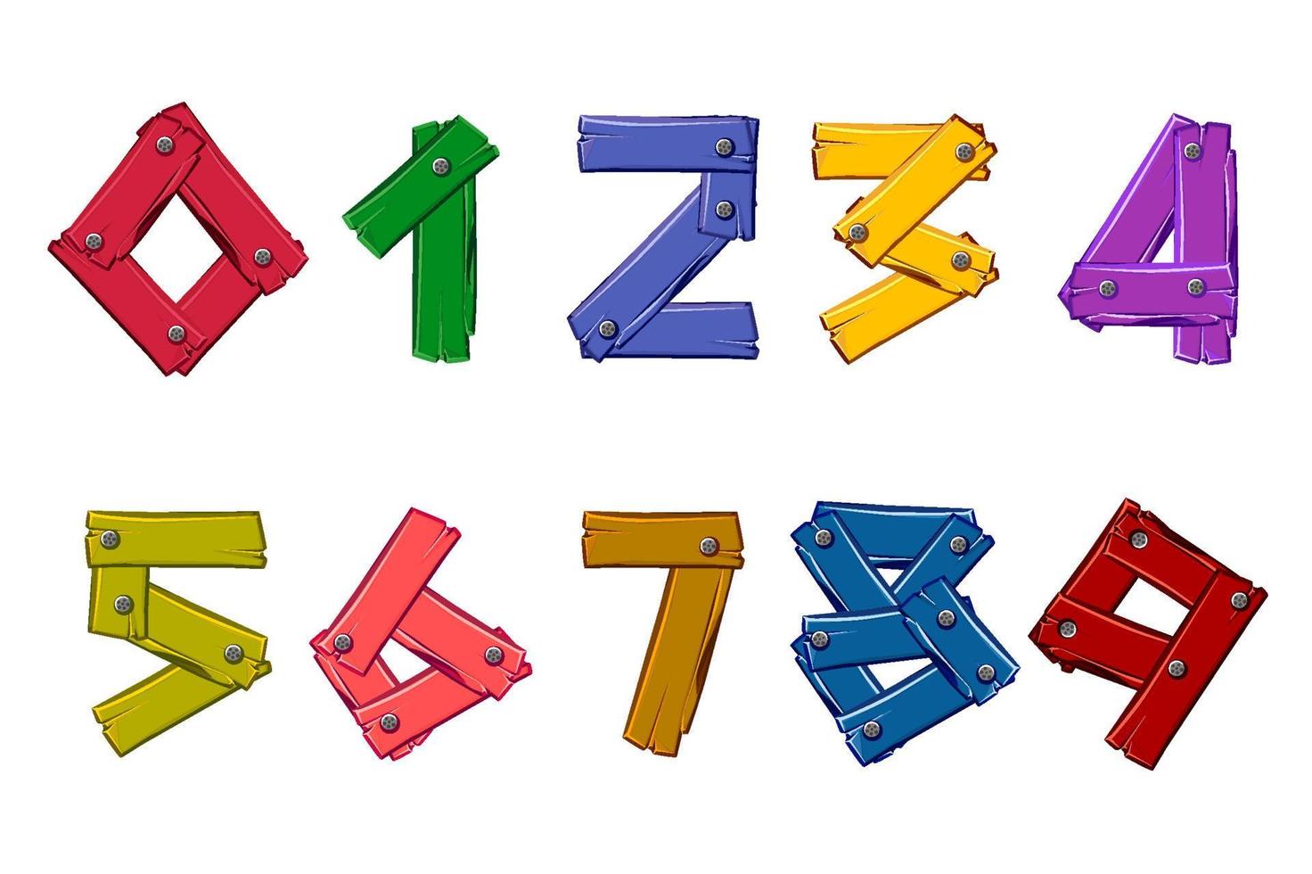 Set Wooden numbers. Colored wooden plank in digits. vector