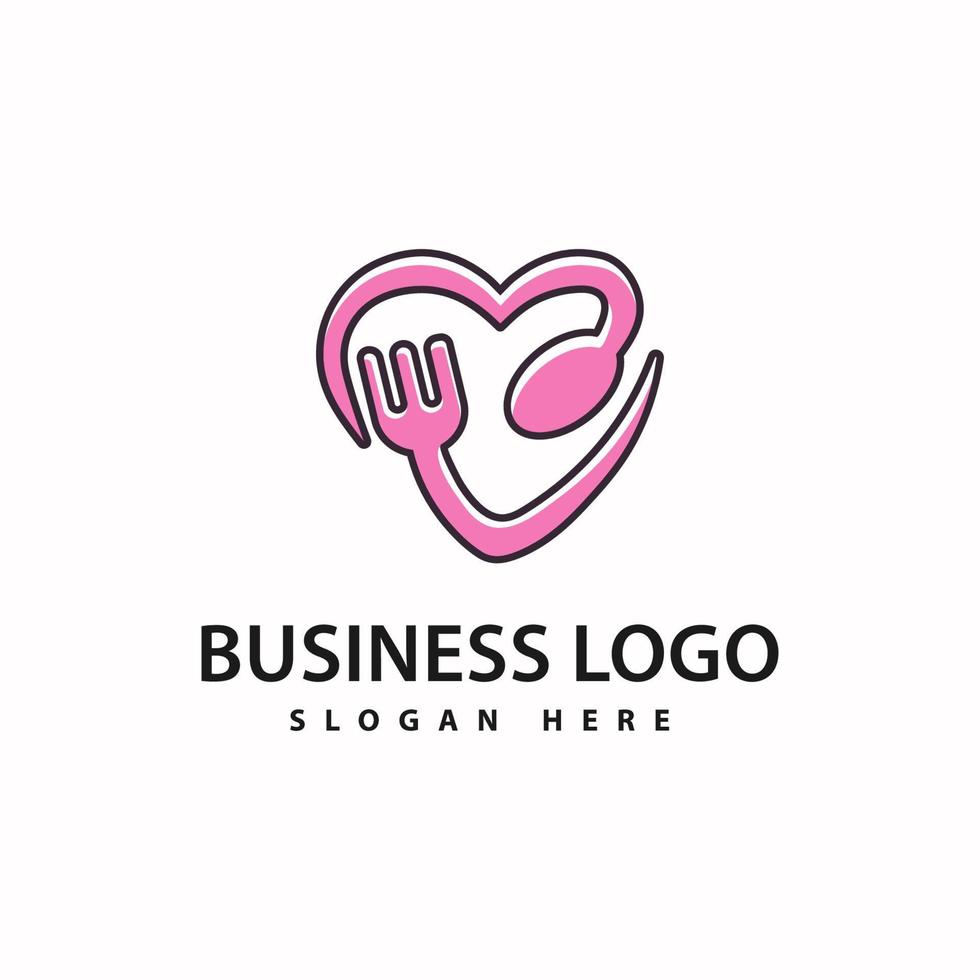 Love food logo template, love shaped spoon concept. vector