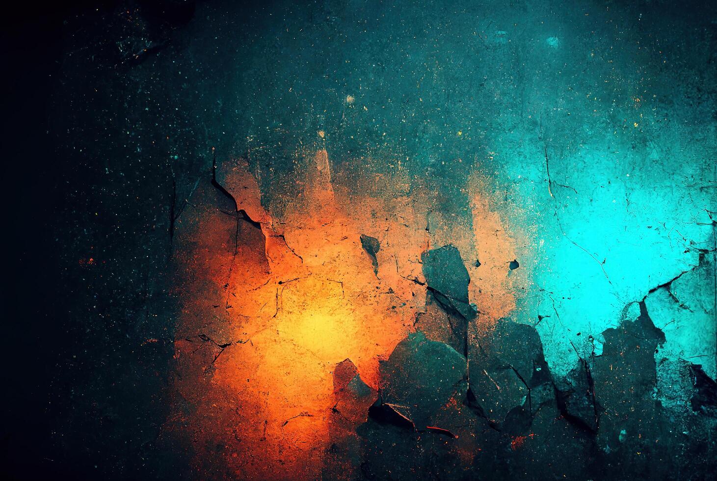Blue orange luminous grunge concrete wall. photo